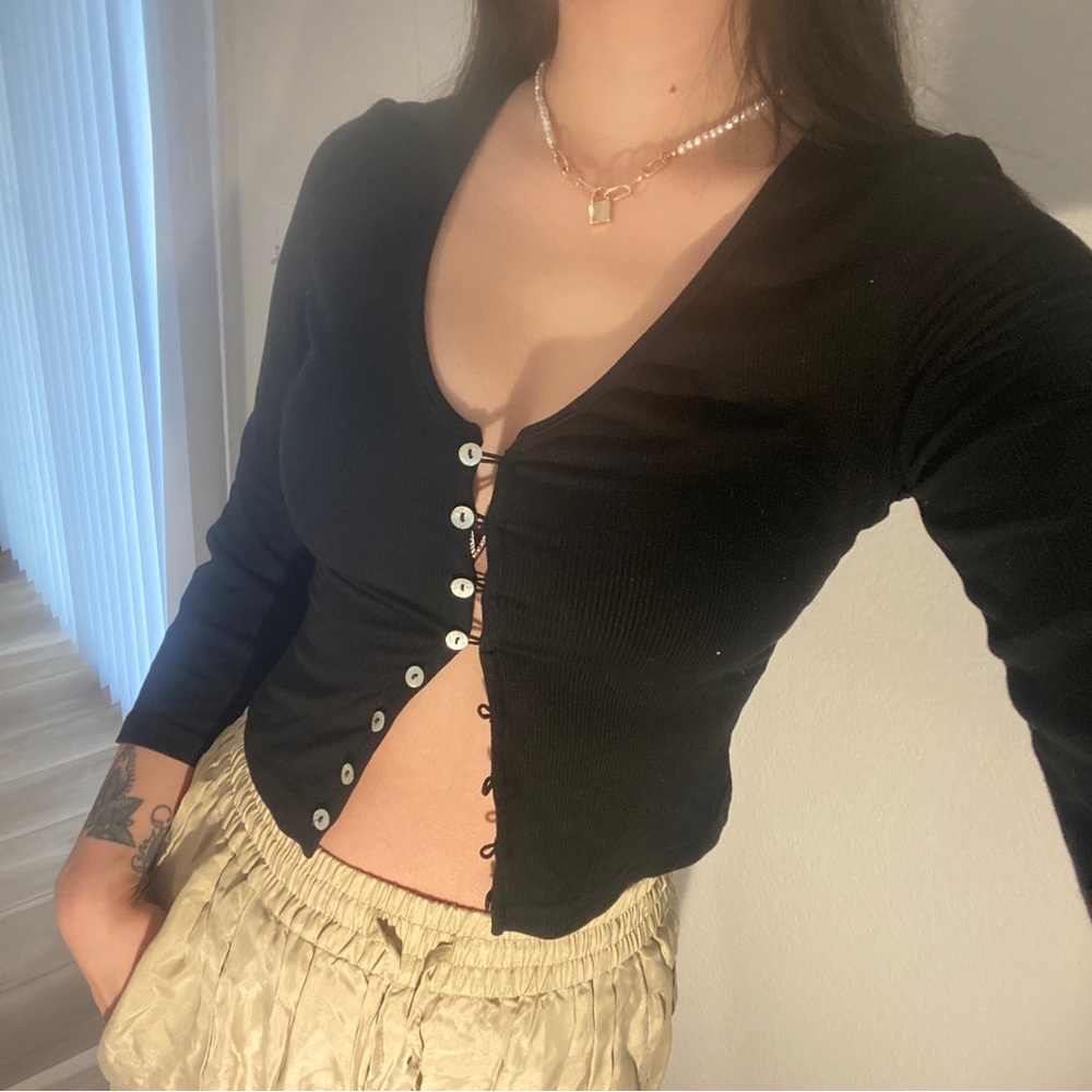 Black Button Down Crop Top